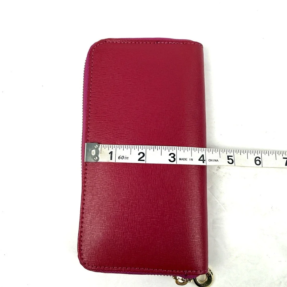 Vera Pelle Pink Berry Accordion Wallet Saffiano Leather Zip Around Used Once